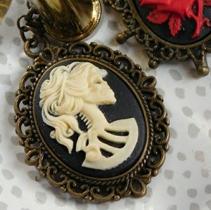 Cameo skeleton woman gothic goth victorian pendant
